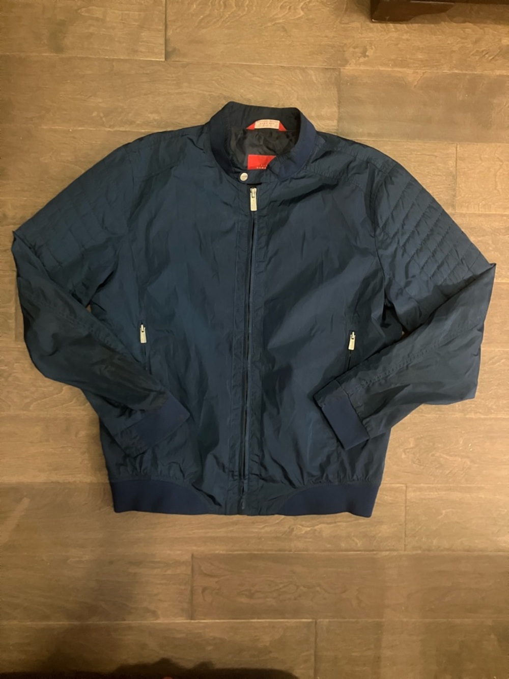 Zara Navy Quilted-Sleeve Bomber Jacket